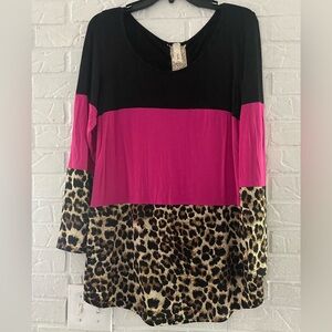 Lovely J Leopard, Pink and Black Tunic Loose Fit Feminine